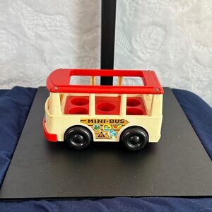 Fisher-Price Red and Cream Mini Bus with Black Wheels and Decals